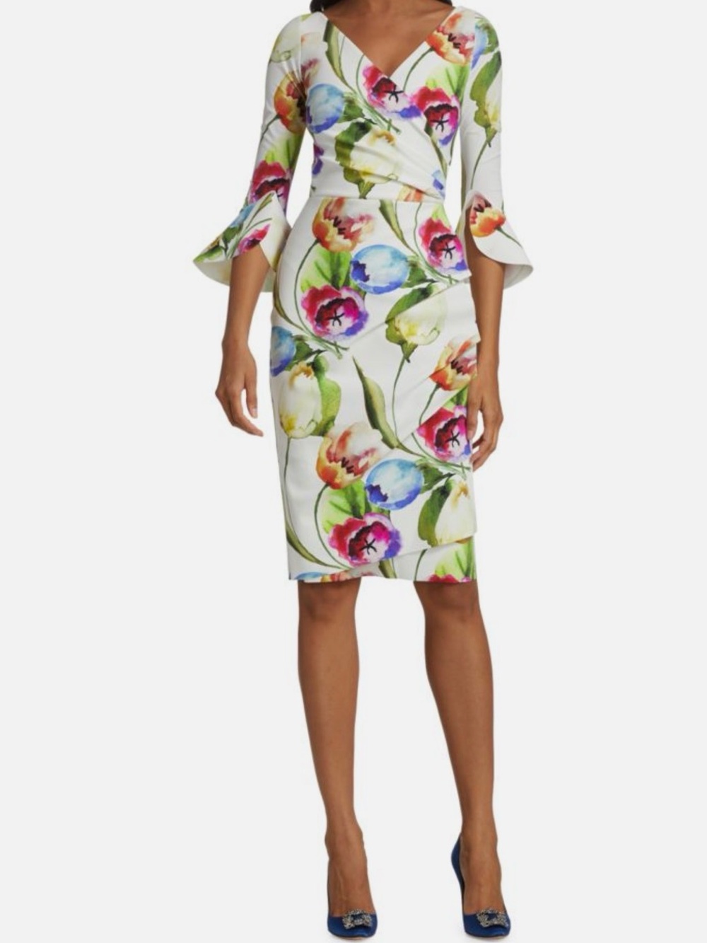 Chiara Boni White Floral Wrap-Front Midi Dress